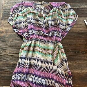Parker | Flora Silk Wrap Dress in Chevron print Size L